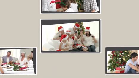Montage-Von-Familien,-Die-Gemeinsam-Den-Weihnachtstag-Feiern