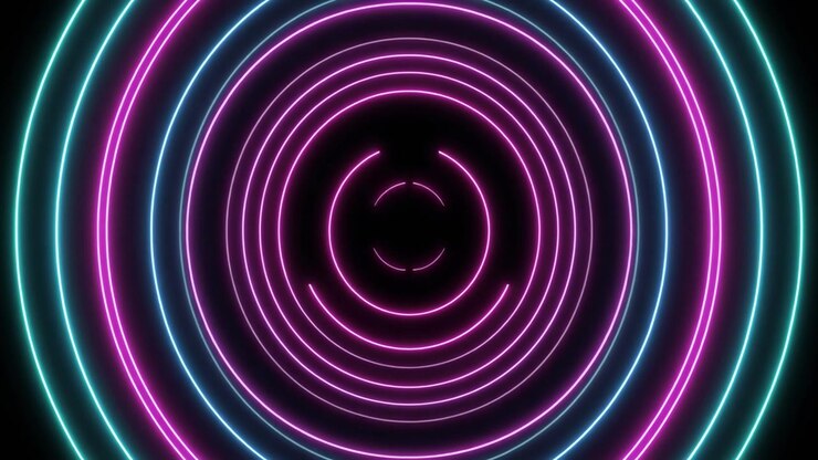 Círculos de Neon Abstratos Pulsando em Rosa e Ciano