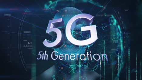 animación de texto 5g sobre el globo y humano digital en fondo negro