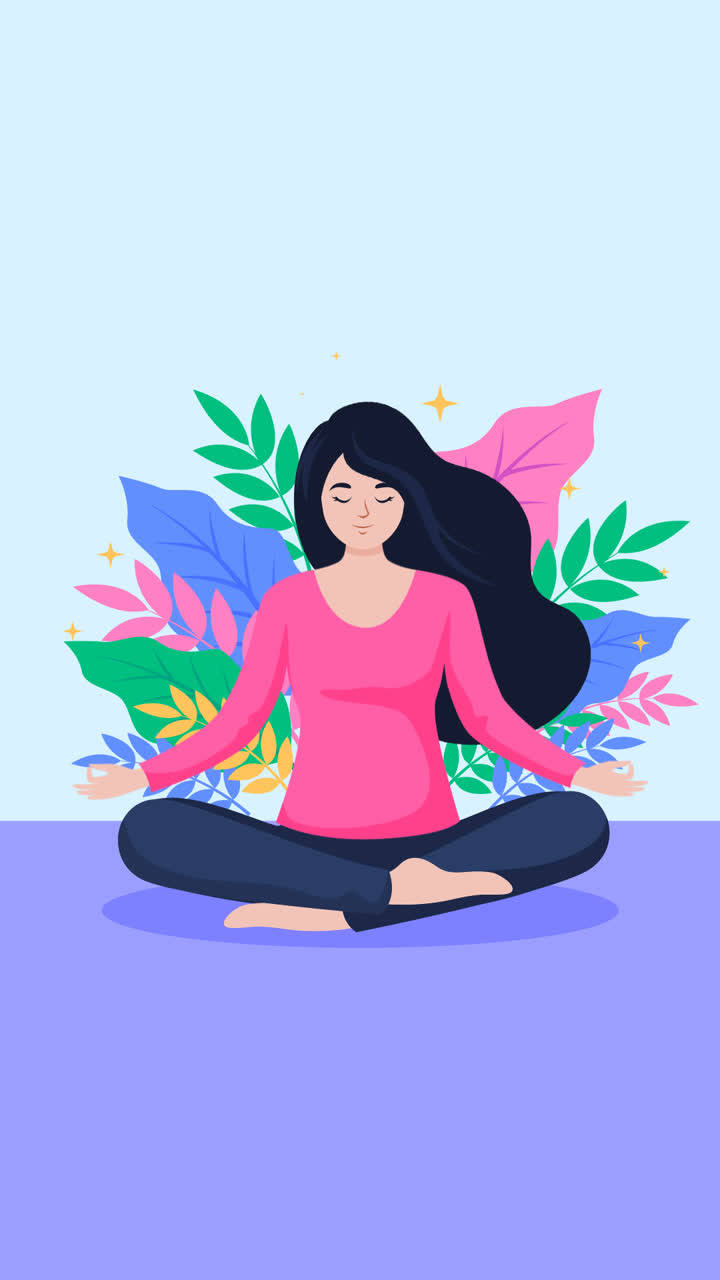 An animation of a Organic flat person meditating in lotus position