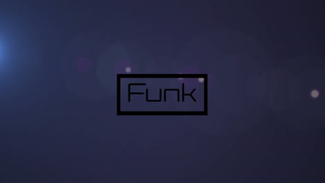 animation of funk text in rectangle with lens flares over black background