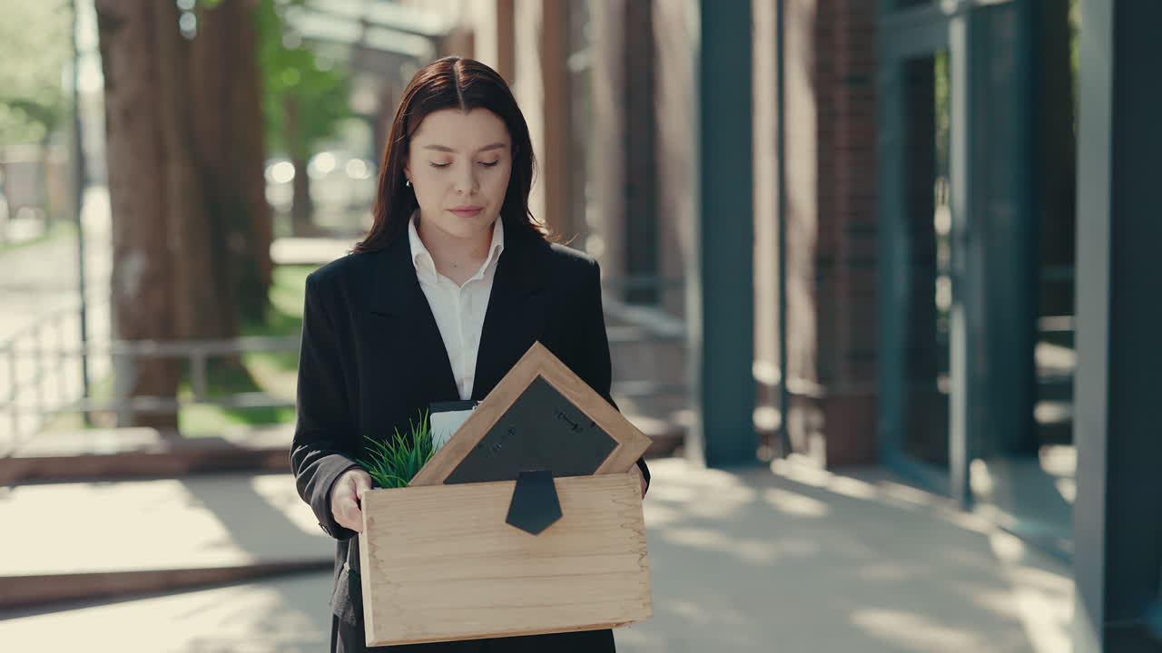 Woman carrying her empty box after job loss