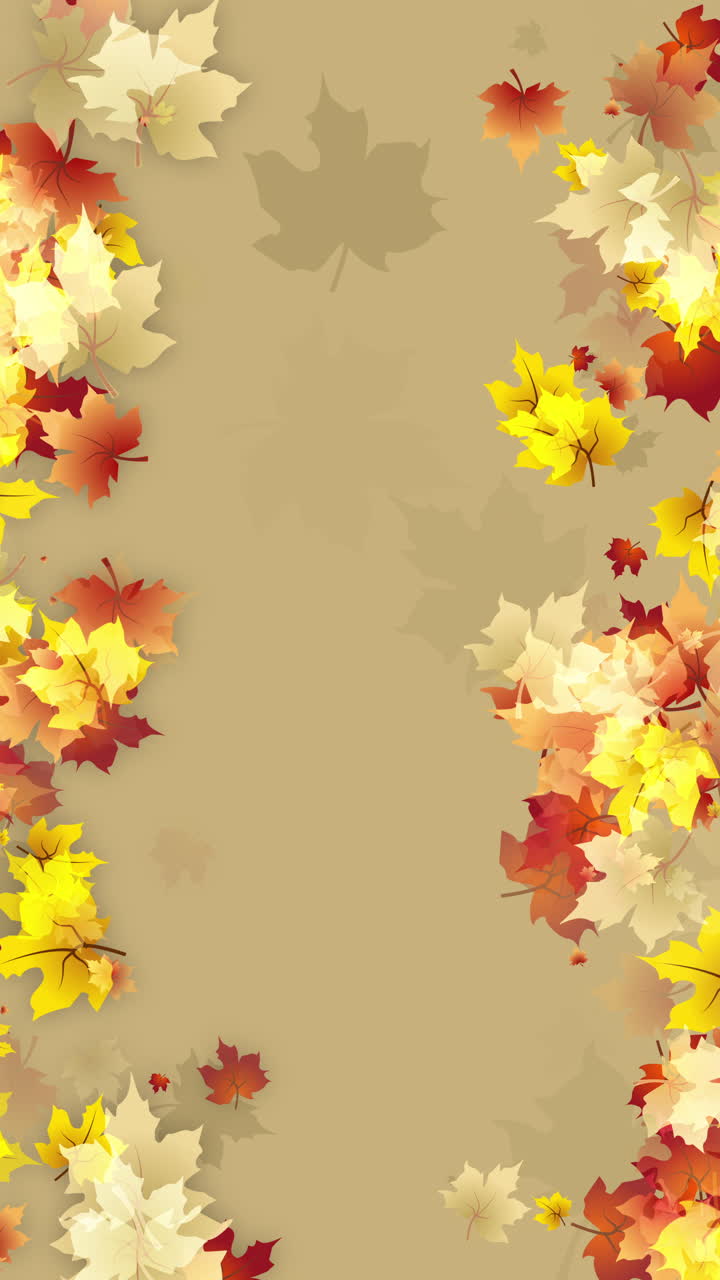 Autumn frame of colored maple leaves. Empty space for text. Looped animation. Vertical video.