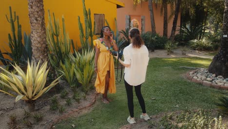 outdoor fashion photography session in a tropical garden