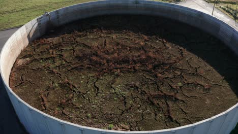 liquid manure tank full of slurry drone shot