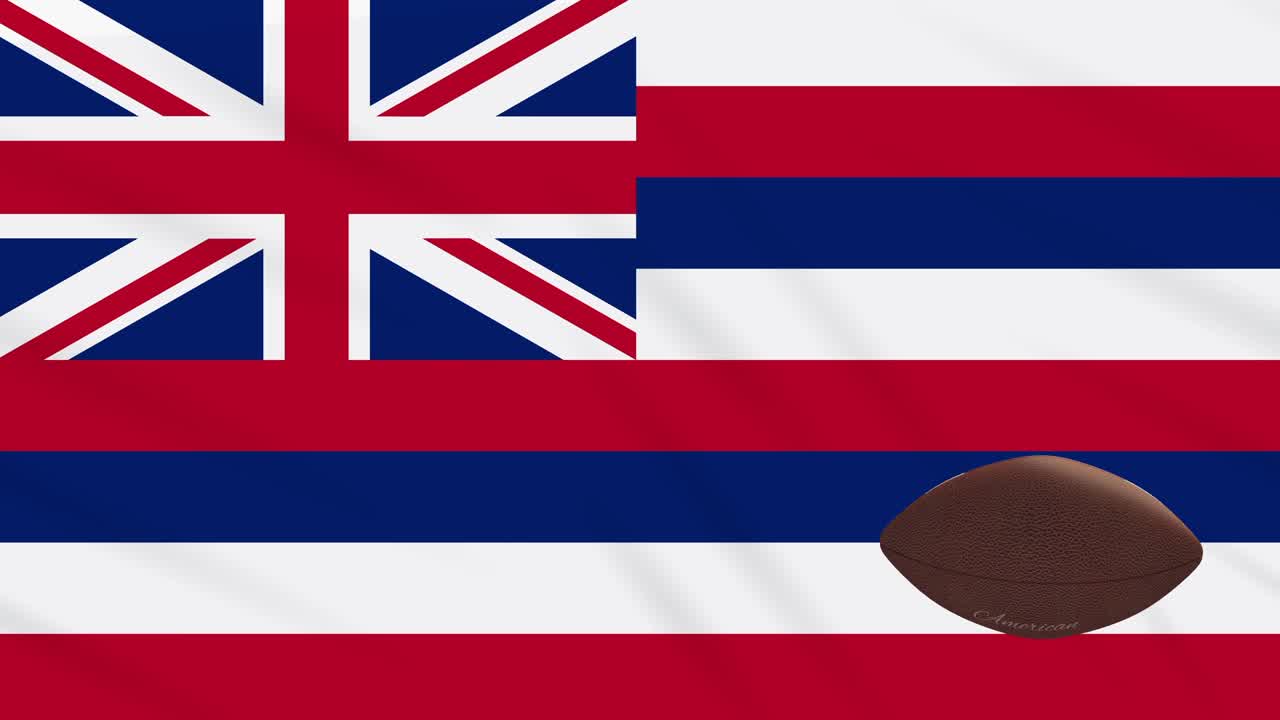Hawaii flag waving and american football ball rotates, loop