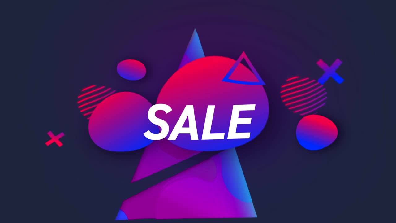 текст продажи на геометрических фигурах на синем фоне