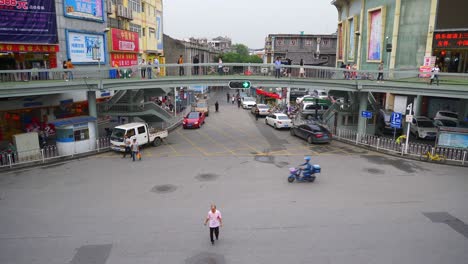 day time wuhan city traffic street bridge slow motion panorama 4k china