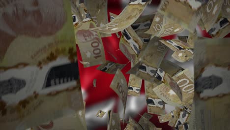 canadian dollars falling on the canadian flag