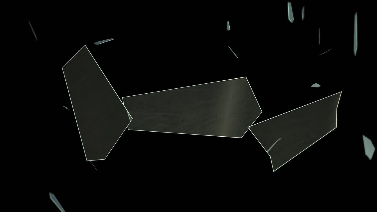 Glass shards fly towards us after an explosion - motion design - Including: Tracking Matte - Add your own text - 4K