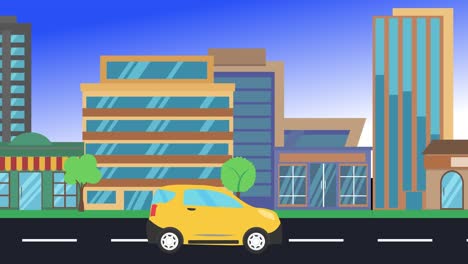 viajes en coche por la ciudad vista lateral, animación en bucle, fondo de diseño plano