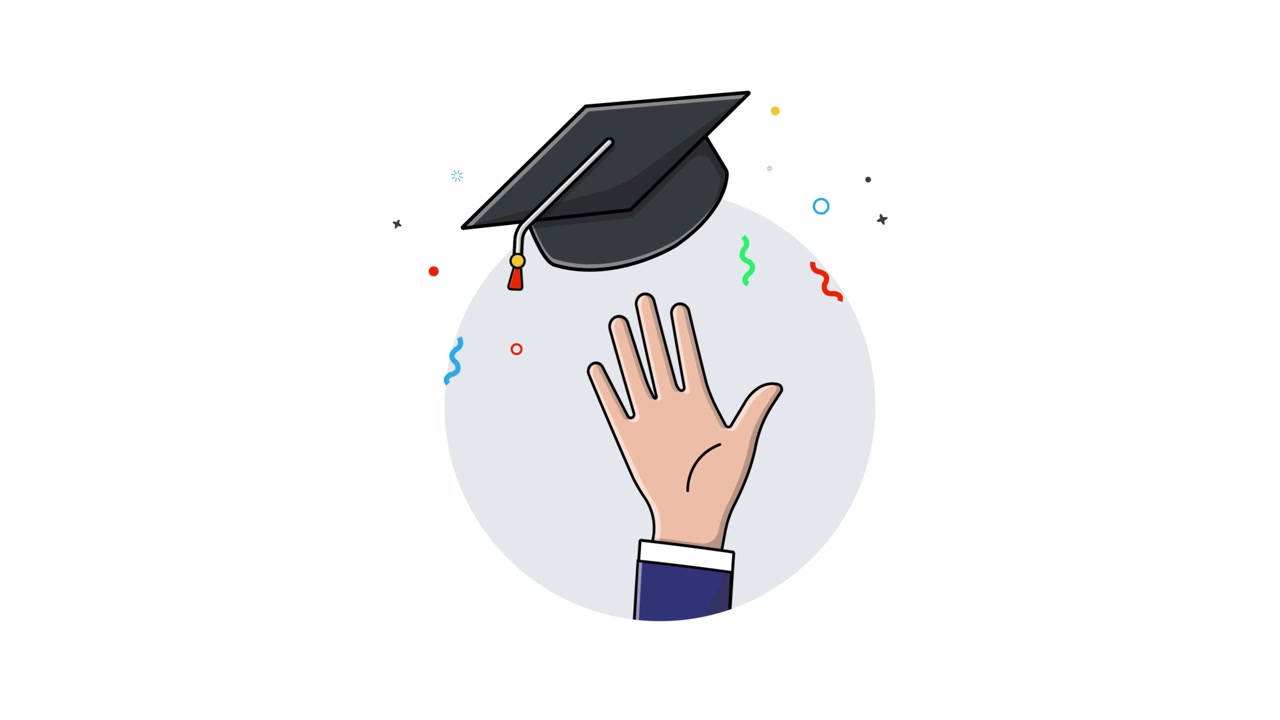 Animated Hand Throwing Graduation Cap with Confetti