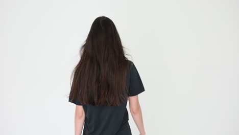 person with long brunette hair