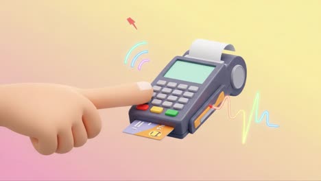 a digital payment experience: showcasing a hand using a card reader for seamless transactions and modern payment solutions in a vibrant setting