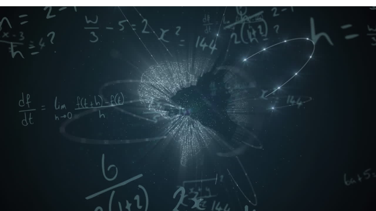 수학 공식과 함께 해군 배경 위의 빨간 점의 애니메이션
