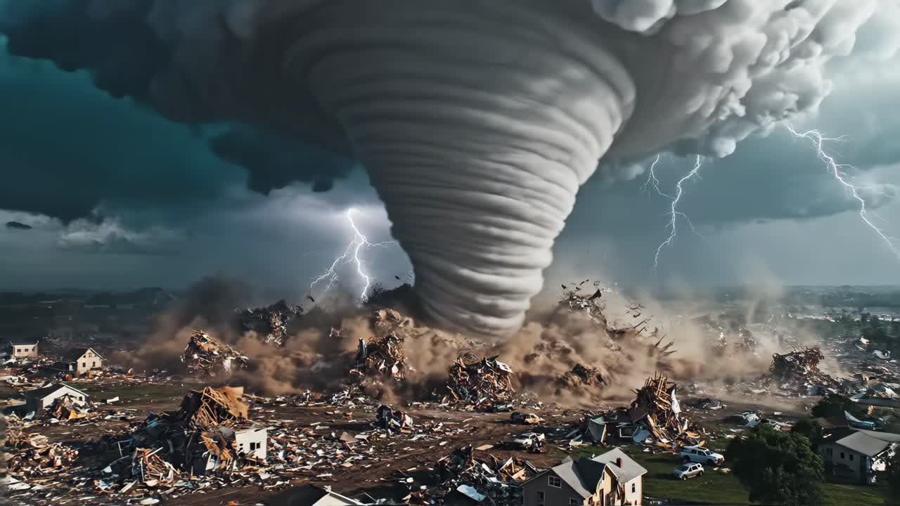 Devastating Tornado with Lightning Strikes