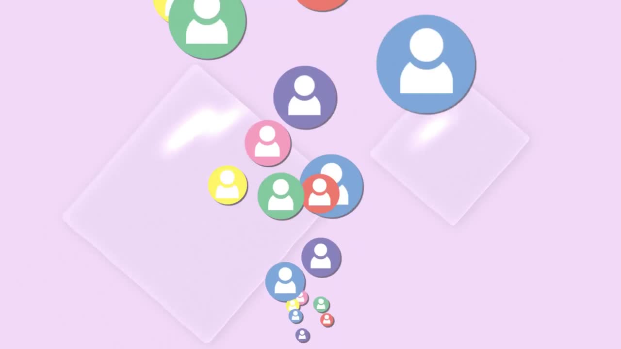 animación de una red de iconos de medios en un fondo colorido