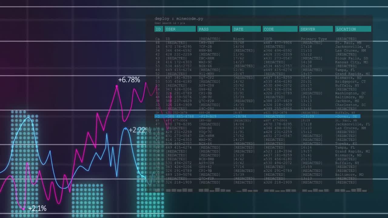 animación del procesamiento de datos sobre un fondo azul