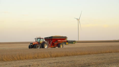 midwest farm being harvested in the brisk october early evening
