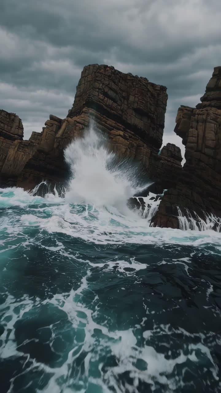 Dramatic Rocky Coastline with Powerful Waves