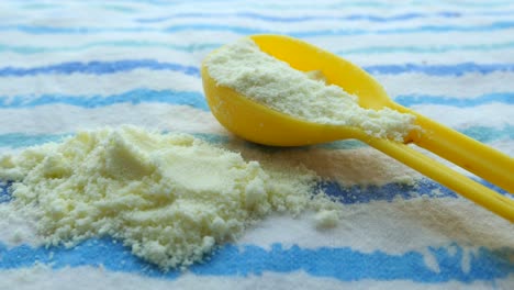 baby formula in a yellow measuring spoon