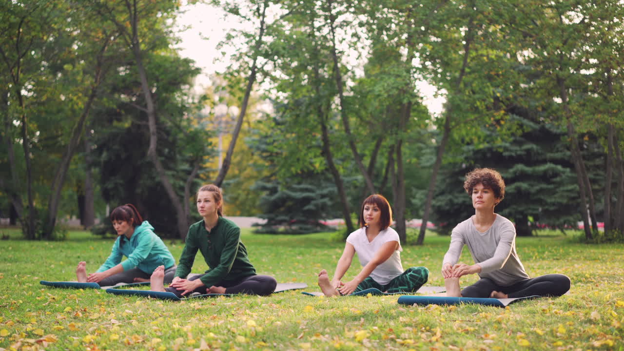 sesión de yoga en grupo en el parque