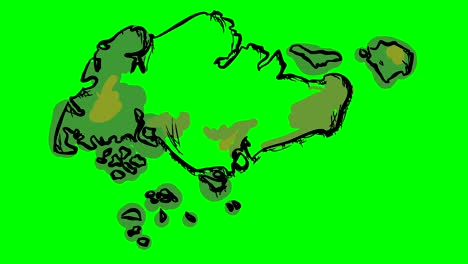 singapur dibujando un mapa de colores en una tabla blanca aislada en pantalla verde