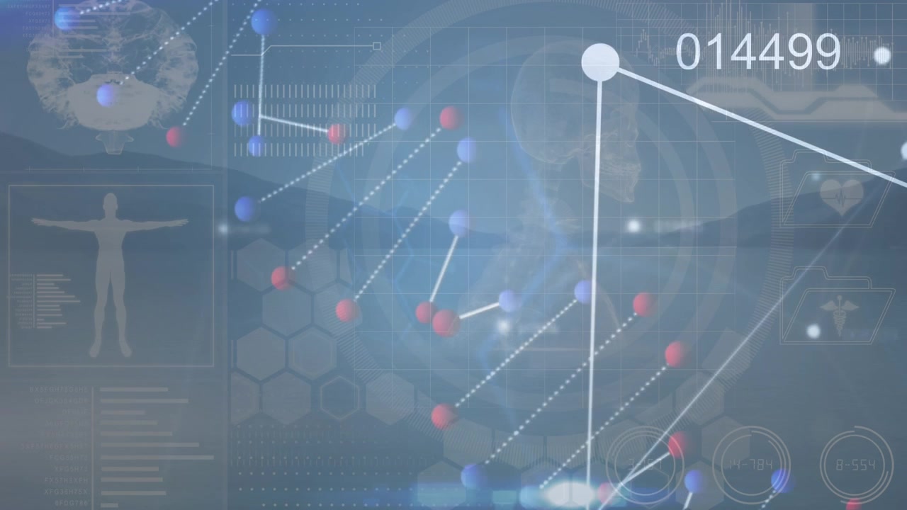 Digital Medical Interface Displaying Human Anatomy and Molecular Structures