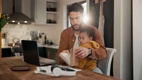 father works from home with baby