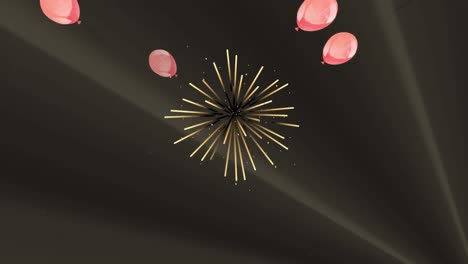 animation of pink balloons flying and falling gold confetti over black background