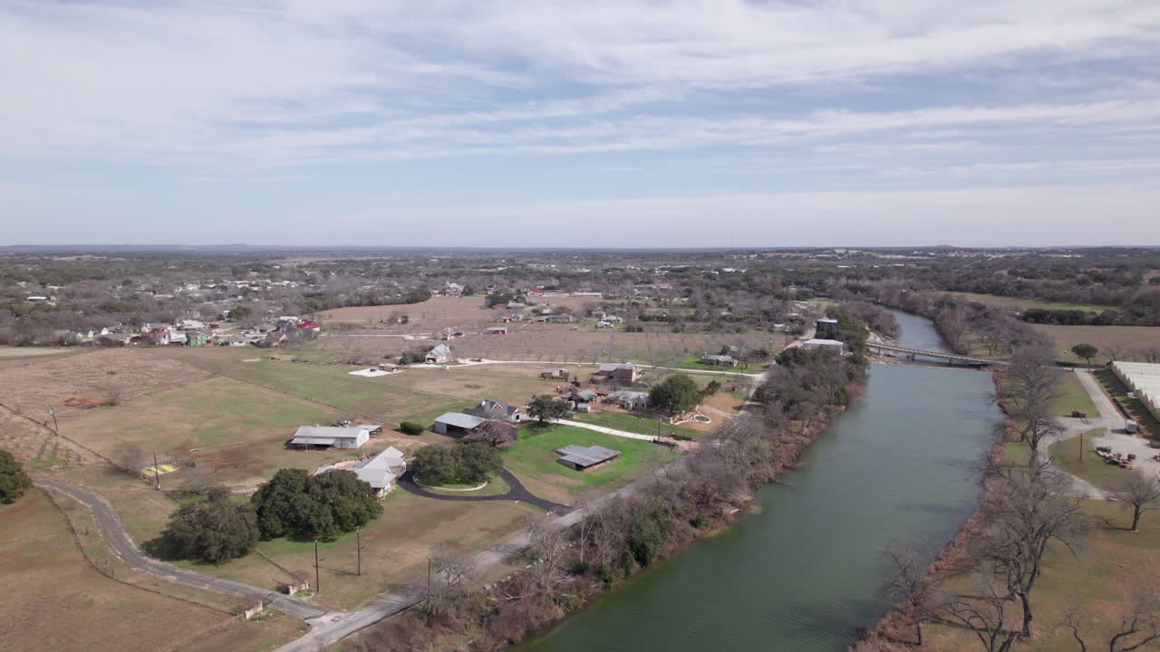 Aerial view of the Blanco River outside of Blanco, Texas