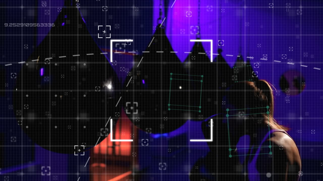 여성 권투 선수 훈련에 대한 그리드 라인을 스캔하는 범위