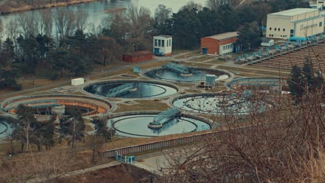 waste water treatment plant from above during winter