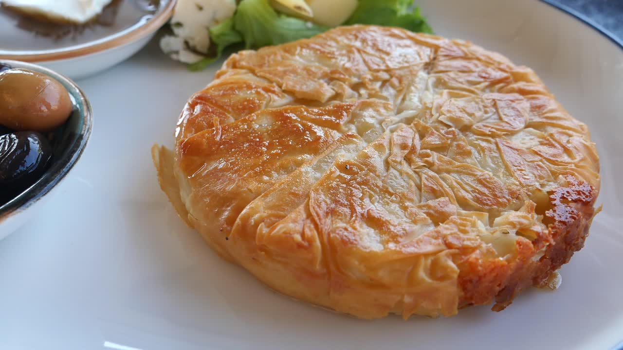 Close-up of a savory pastry dish