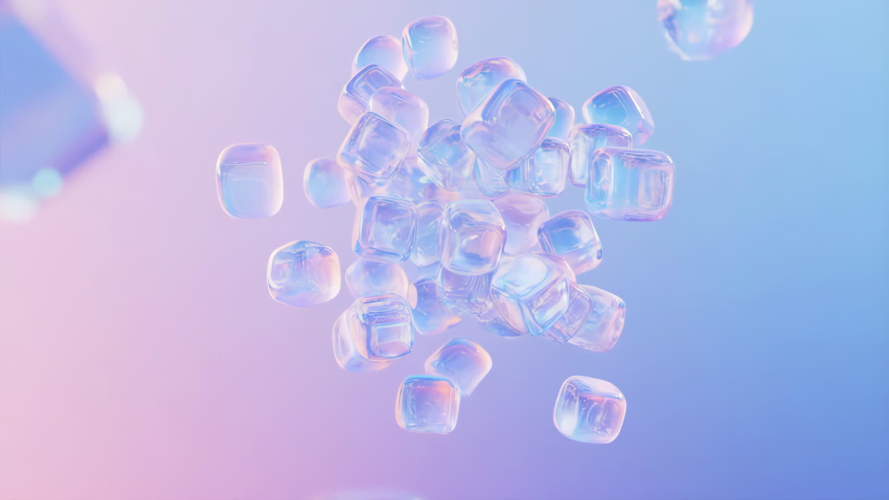 Abstract Floating Iridescent Cubes and Spheres