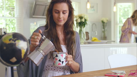 Friends-getting-ready-drinking-coffee-at-home