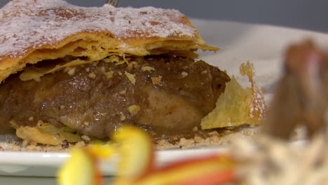 close-up of a slice of apple pie