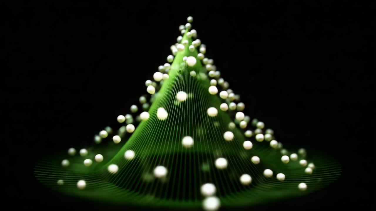 A captivating visual representation of a dynamic and intricate green waveform formed by floating spheres, highlighting the interplay of light and motion in an abstract and futuristic design
