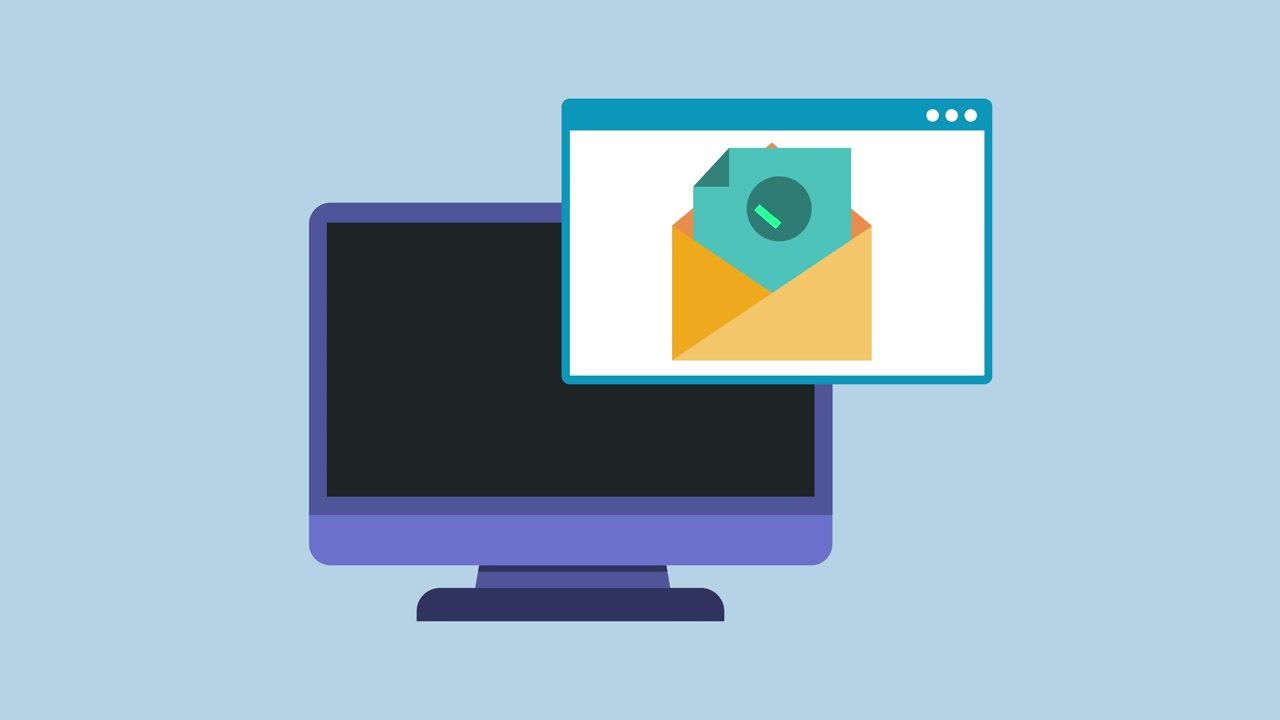 Animated Computer Monitor Displaying Email Notification