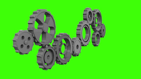 cogs and wheels turning on green screen