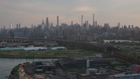 aerial view of randall's island and the manhattan skyline