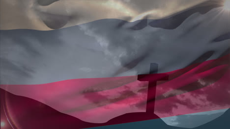 animation of christian cross and flag of russia