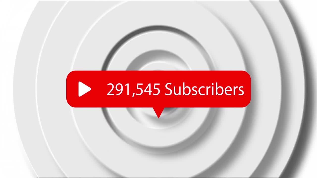 Animation of increasing social media subscribers notification over grey and white concentric rings