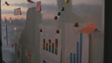 Notes-board-evening-office-closeup.-Positive-colleagues-silhouette-talking