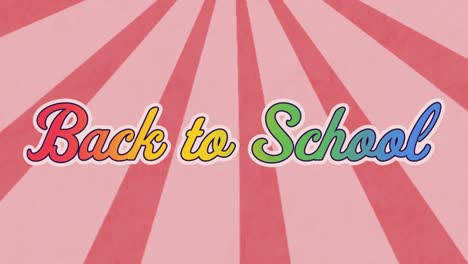 Digitale-Animation-Des-Regenbogeneffekts-über-„Back-To-School“-Text-Vor-Rosa-Radialem-Hintergrund