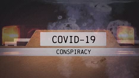 Animation-of-file-with-Covid-19-Conspiracy-over-police-lights-flashing