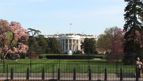 the camera zooms in for a closer look at the white house and the american flag flying from the top of it