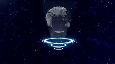 data network. surrounding planet earth on three looping circles. centre allocation. top view. 3d. close up. copy space. zooming. animation. action. 4k.
