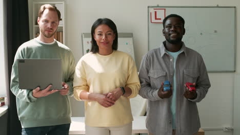 teacher and students in driving school