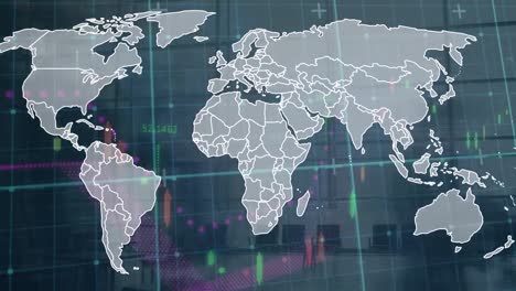 Animación-De-La-Célula-Covid-Y-El-Procesamiento-De-Datos-Sobre-El-Mapa-Mundial